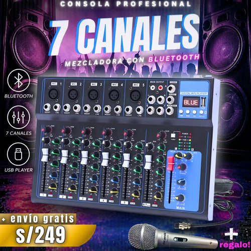 Consola Profesional 7 canales - bluetooth + mp3